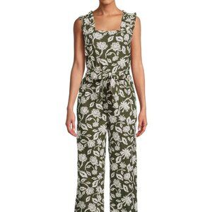 TheGet Wide Leg Sleeveless Linen Blend Jumpsuit Large Green Travel Vacation